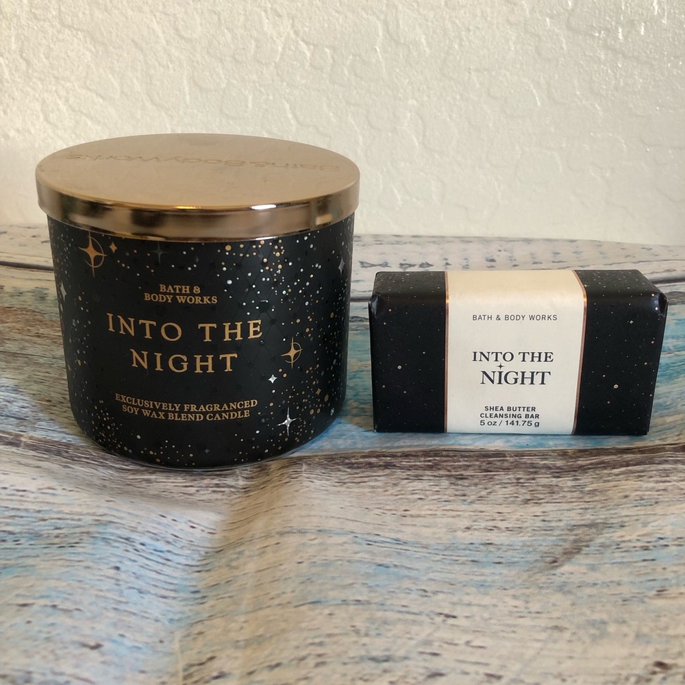 Bath & Body Works Into The Night 3-Wick Candle & Shea Butter Cleansing Bar